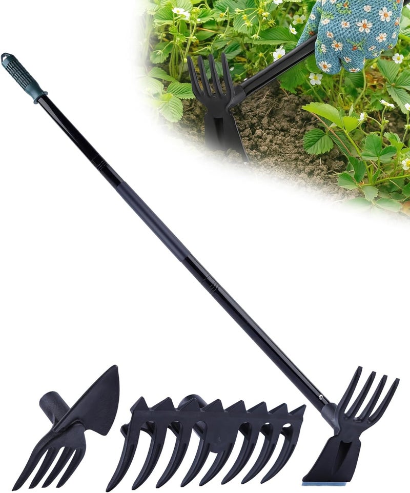 HIPULX 5-in-1 Garden Hoe - Adjustable 37" to 50" Handle, 5 Tool Heads, Heavy-Duty Weeding, Cultivating, and Raking Tool for Gardening, Camping, and Outdoor Use - Image 1
